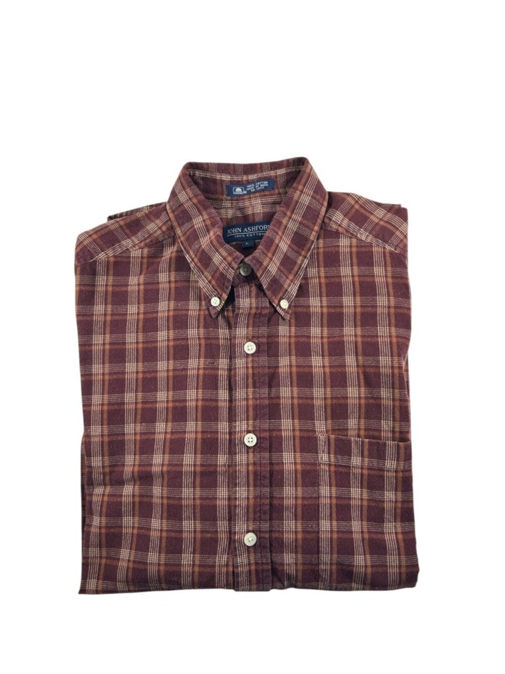 John Ashford Mens Shirt Size Large Plaid Cotton Long Sleeve Button Front